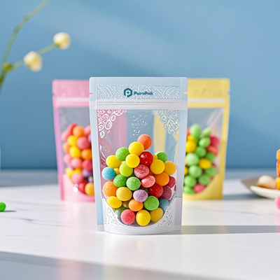 High Quality Transparent Snack Candy Food Flexible Packaging Stand Pouch Colorful Printed Recycled Materials Durable Plastic Bag